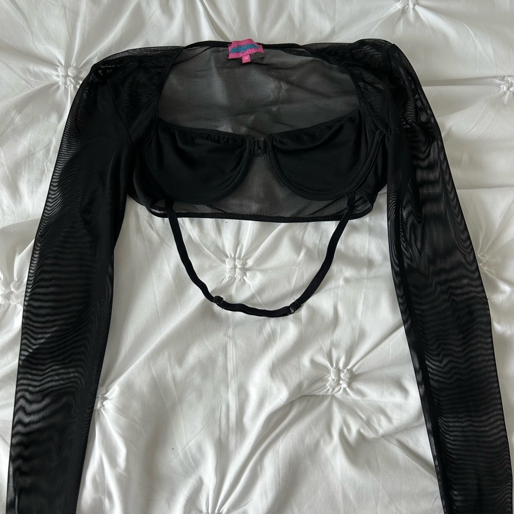 Black Sheer Long Sleeve Crop Top